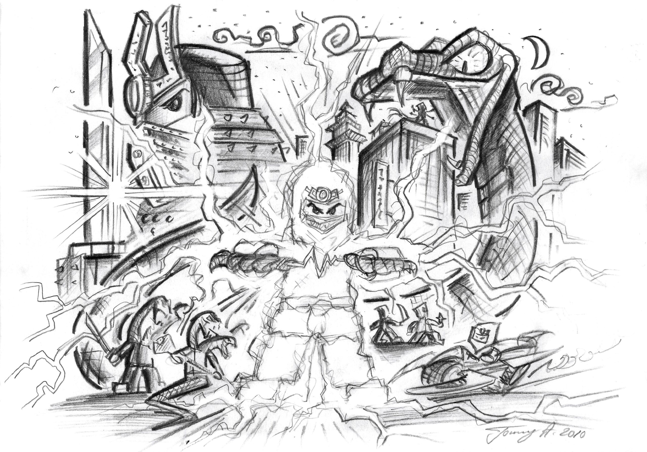 2010_drawing made to sum up the concept for the first two Ninjago seasions in 2012