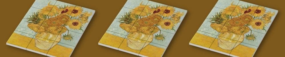 Zonnebloemen schilderij van Vincent van Gogh bestaande uit 12 2x2 Tiles van Bedrukjeblokje.nl