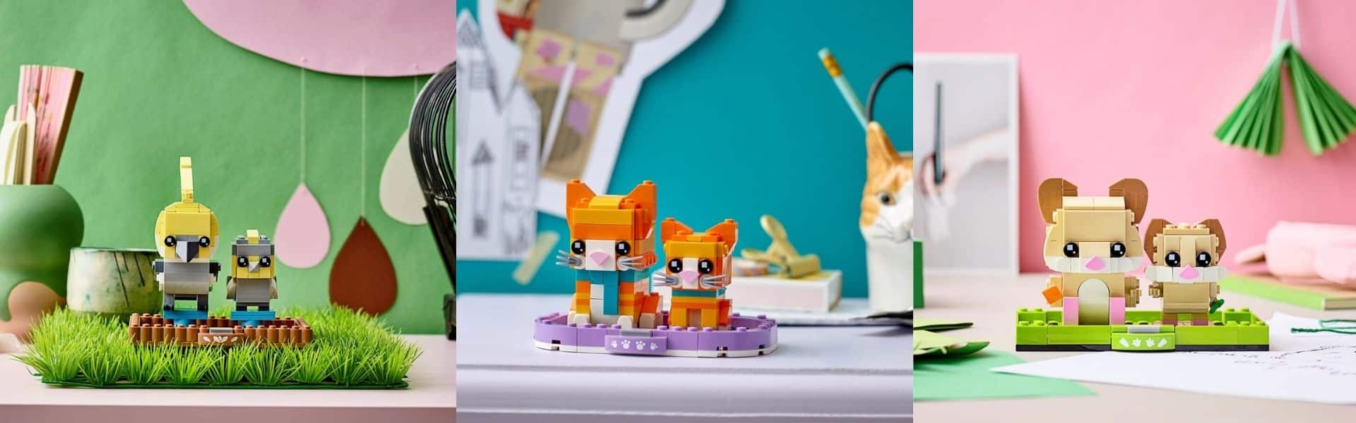 LEGO BrickHeadz Petz Hamster, Ginger Tabby & Cockatiel