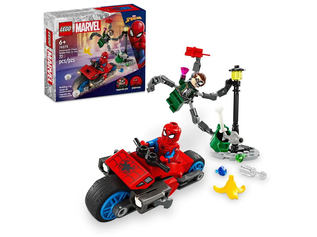 lego marvel 76275 motorcycle chase spider man vs. doc ock