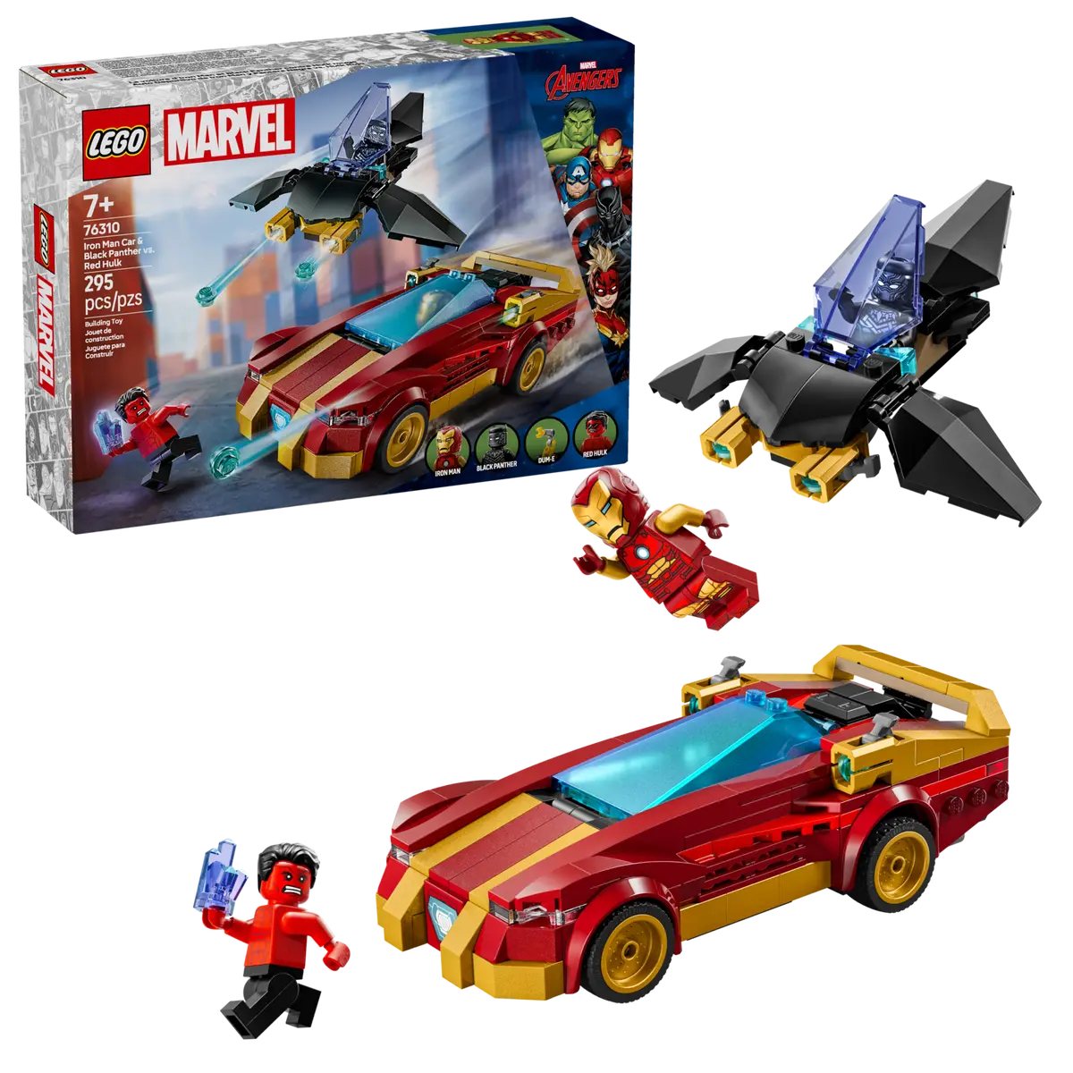 lego marvel 76310 iron man car & black panther vs. red hulk