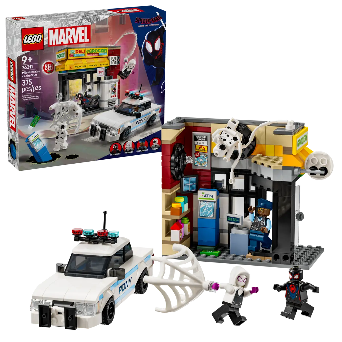 lego marvel 76311 spider verse miles morales vs. the spot