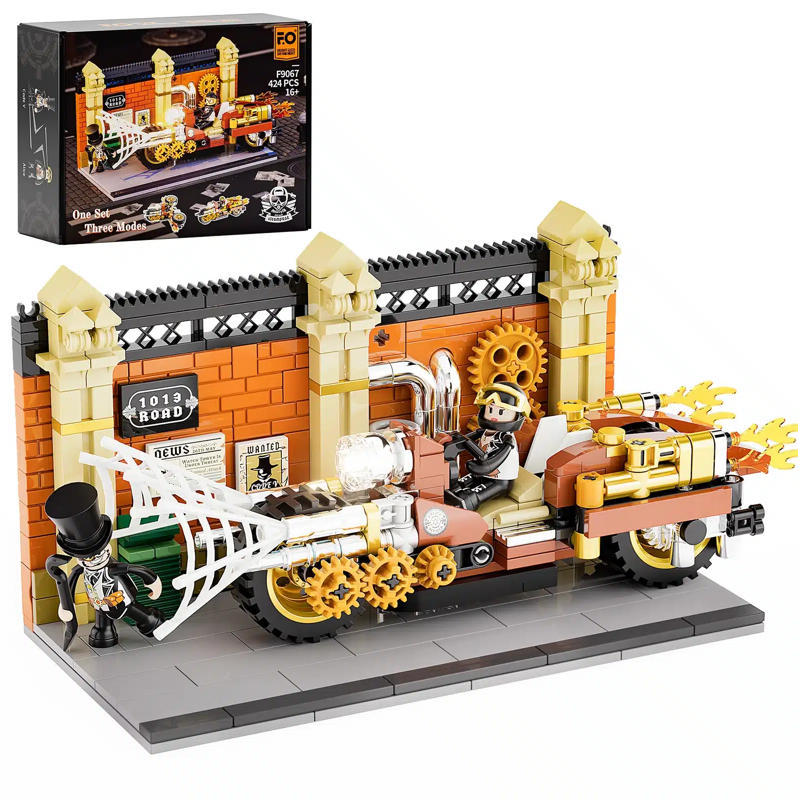 funwhole lumibricks f9067 steampunk motorcycle pursuit