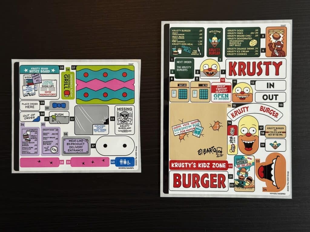 lego the simpsons 10352 krusty burger stickers