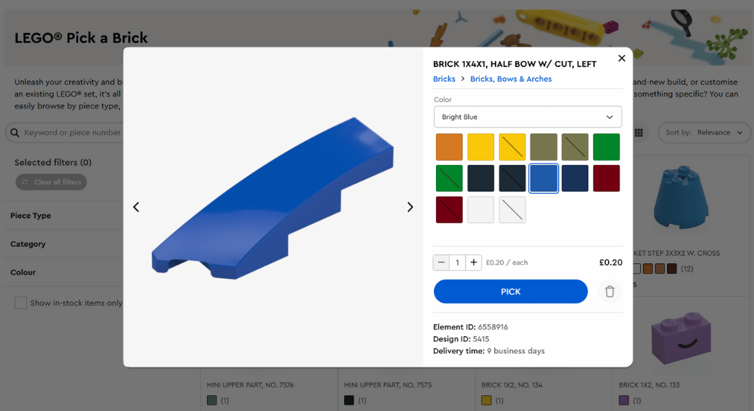 LEGO Pick a Brick kleurenlay-out enquête