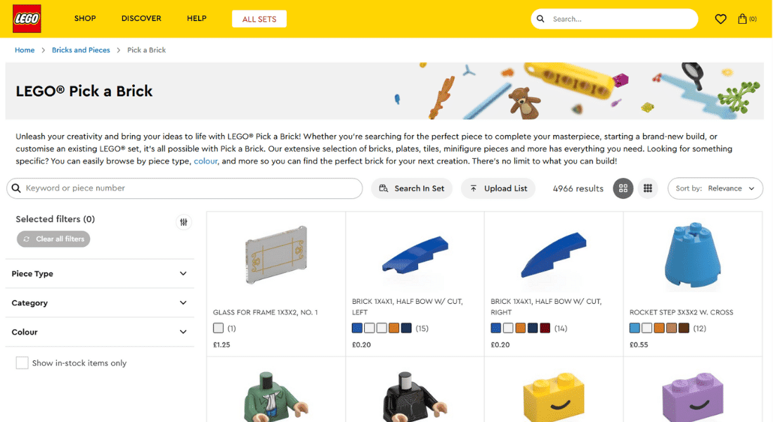 lego pick a brick kleurenlay out enquête