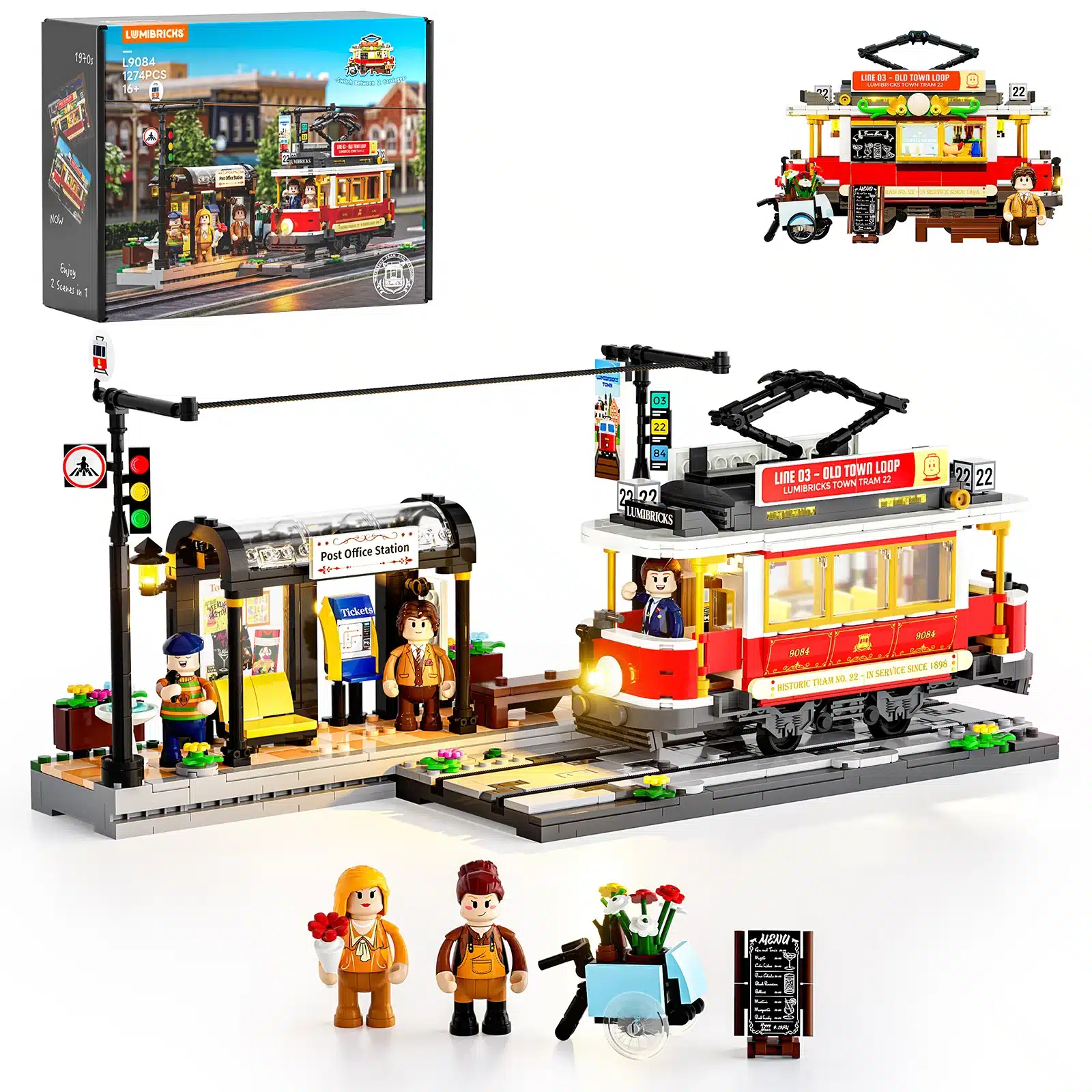 lumibricks l9084 heritage tram and station