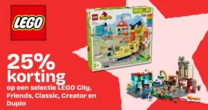 25% korting op een selectie lego city, friends, classic, creator en duplo