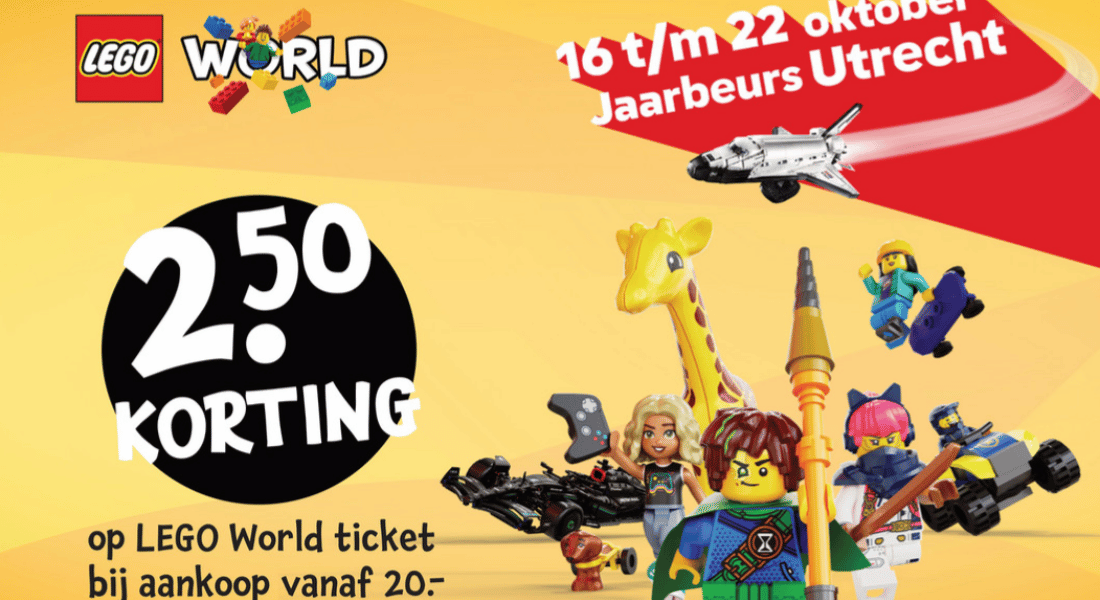 Krijg €2,50 korting op een LEGO World 2025 Ticket bij de Intertoys