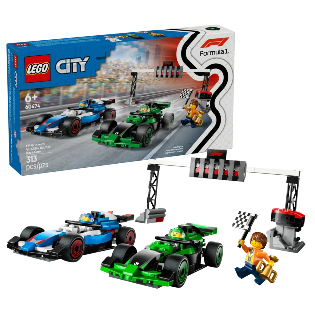 lego city 60474 f1 grid with vcarb & sauber race cars