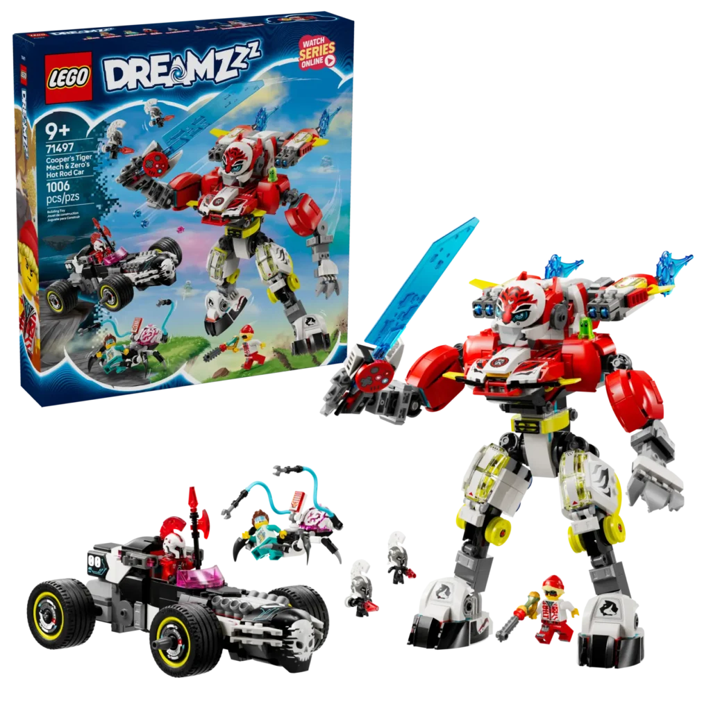 lego dreamzzz 71497 cooper's tiger mech and zero's hot rod car