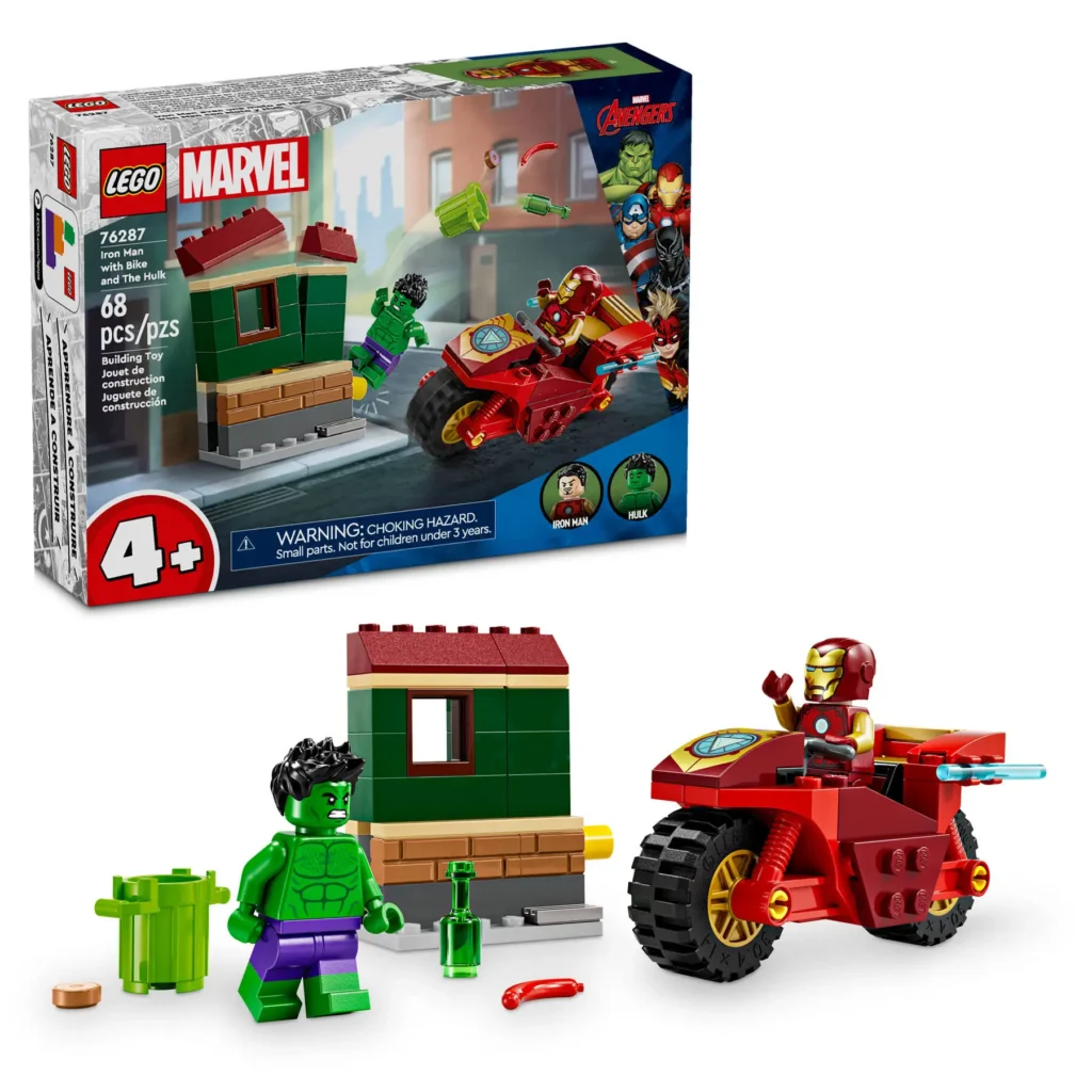 lego marvel 76287 iron man with bike and the hulk
