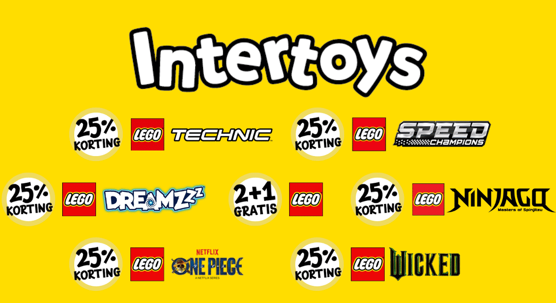 25% korting op veel LEGO thema’s en 2+1 gratis op geselecteerde sets bij Intertoys