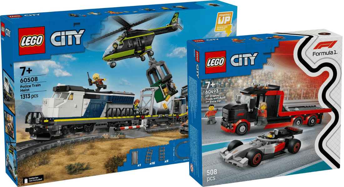 LEGO City 2026 sets – F1 Display Truck with Audi F1 Race Car en Police Train Heist onthuld