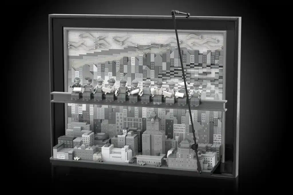 lego ideas lunch atop a skyscraper